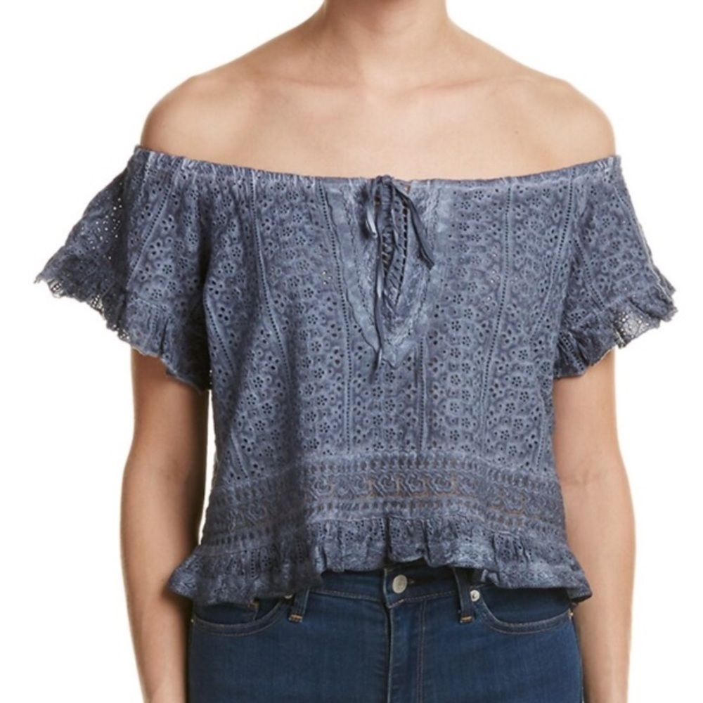 Surf Gypsy Eyelet Strapless Cropped Top Blouse Blue S